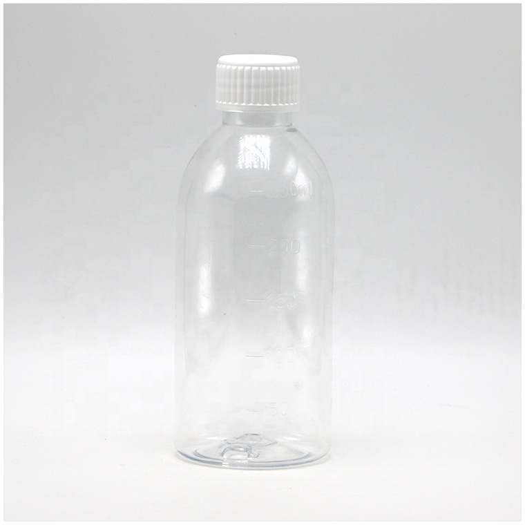250ml Round Amber Prescription Pharmacy PET Liquid Medicine Scaled Container with Lid