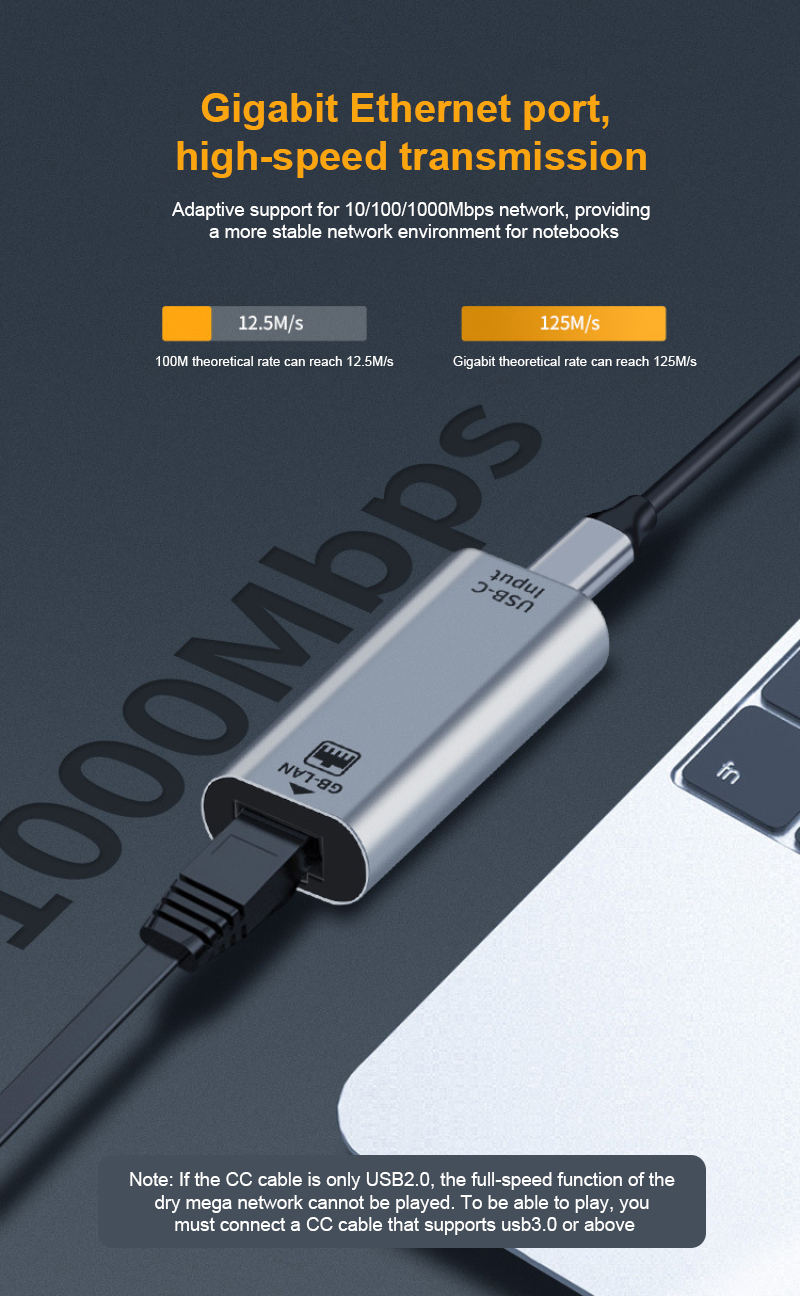 USB C Female to Ethernet Port Adapter 10/100/1000 Mbps Speed for Fast Network Connection