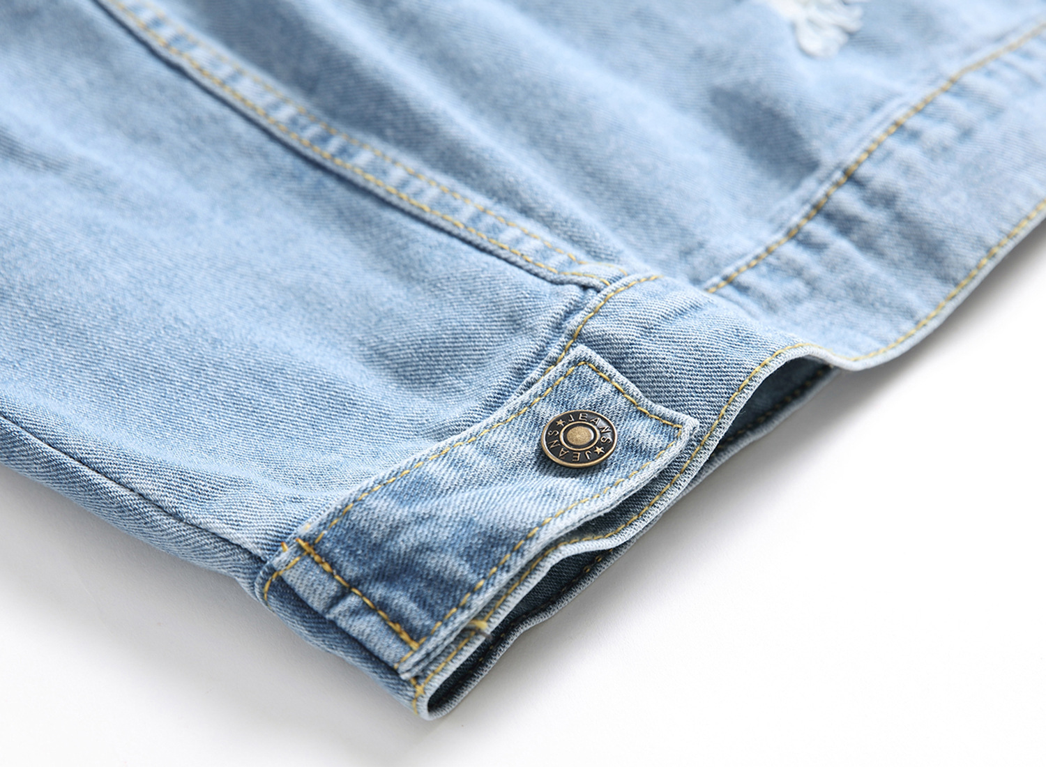 Fashion Designer Casual Polyester Cotton Utility Lapel Button Slim Fit Mens Outdoor Streetwear Hole Denim Jacket
