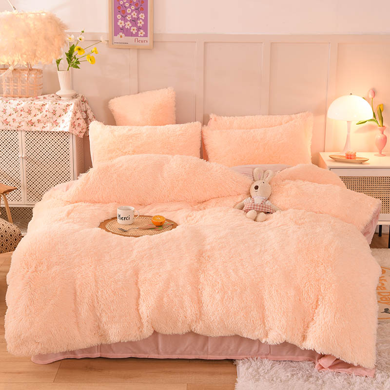 All-groups Rainbow Color Fur Velvet Fluffy Plush Soft Bedding Sheet Set for Kids Girl