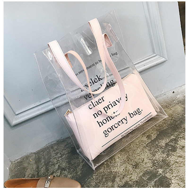 L33*D14*H40 Cm Reusable Custom Clear PVC Handbags