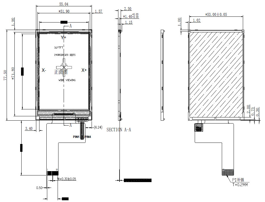 3.2 Inch LCD Screen Resolution 240*320 300 Brightness 22PIN MCU8bit Interface Driver IC ILI9341