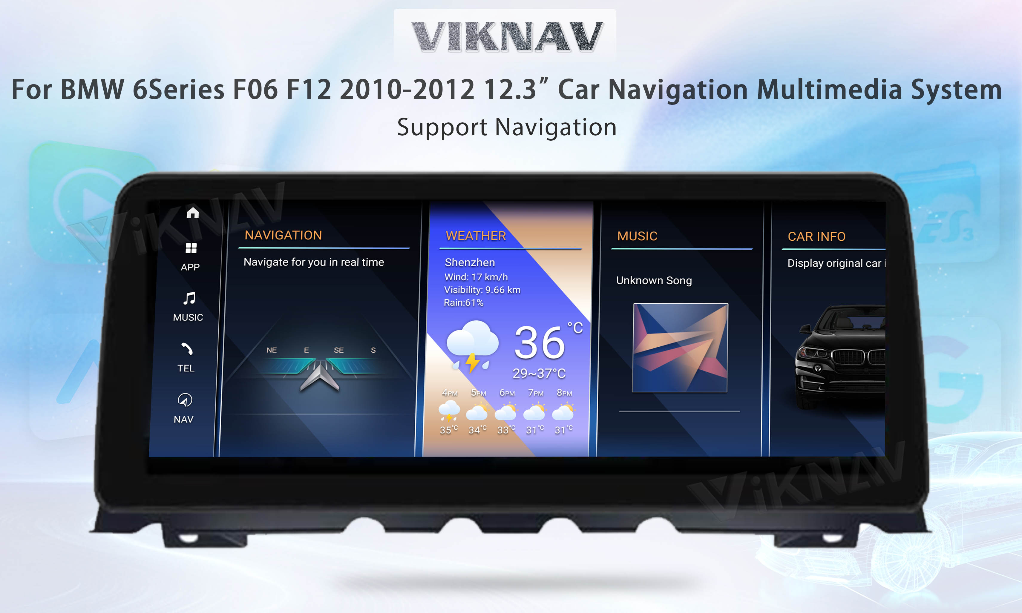 Viknav Car Radio 12.3 inch For BMW 6 Series F06 F12 2010-2012 NBT System Wireless Android Auto Carplayer GPS Navigation
