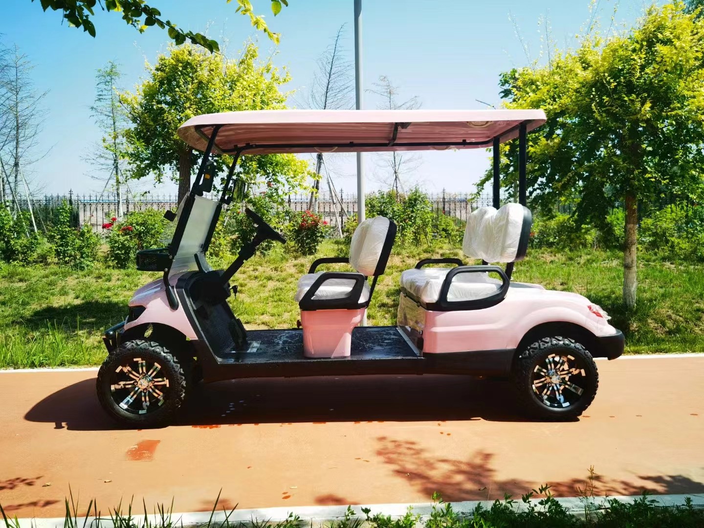 Pink Color 4 Seater Golf Cart Wheelbase 1630mm AC Motor 3.5 KW Ground Clearance 180mm