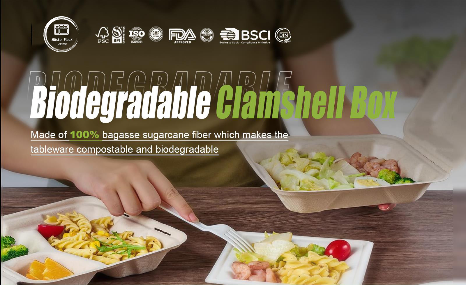 600ml Biodegradable Disposable Food Containers Eco-Friendly Lunch Box With Lid