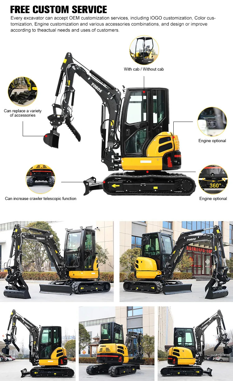 Toros 3.5 Ton Mini Excavator With Kubota Engine Micro Digger Mult Functions bagger