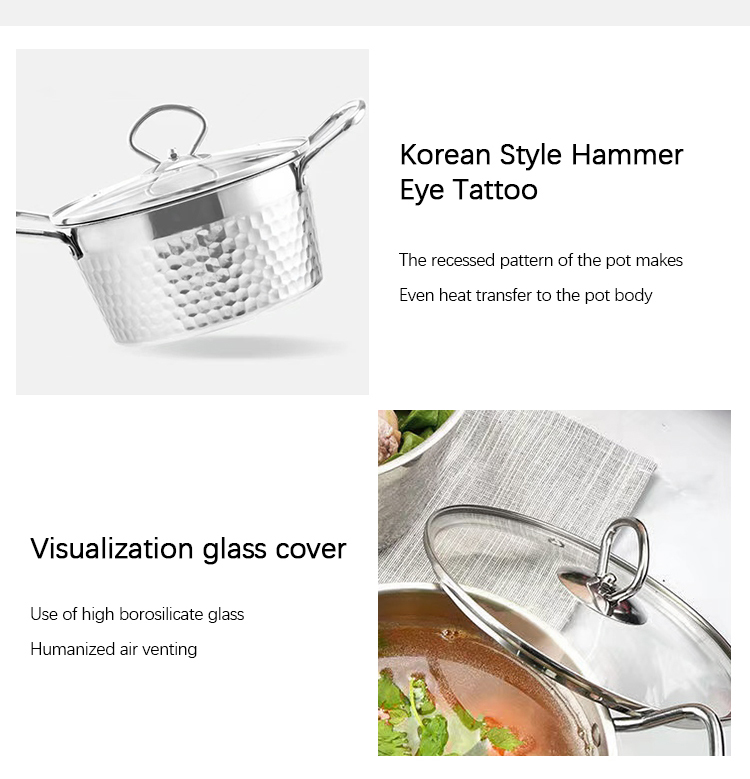 Amazon Top Seller Kitchen Cooking Ware Induction Stainless Steel 304 Korean Cookware Soup Pot