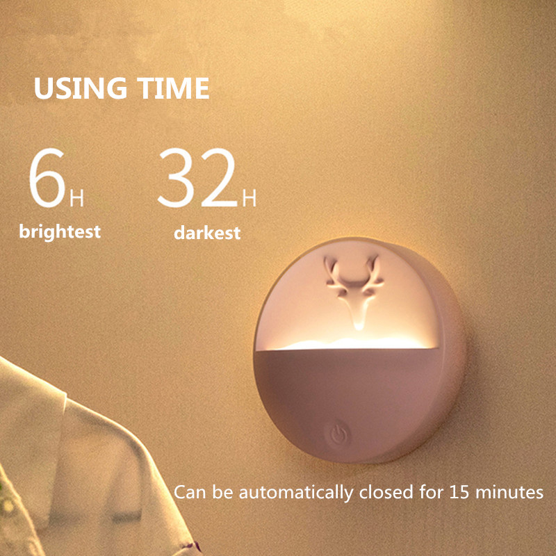 USB Rechargeable Motion Sensor Light, Dimmable USB rechargeable deer shape fragrance soft touch wall light