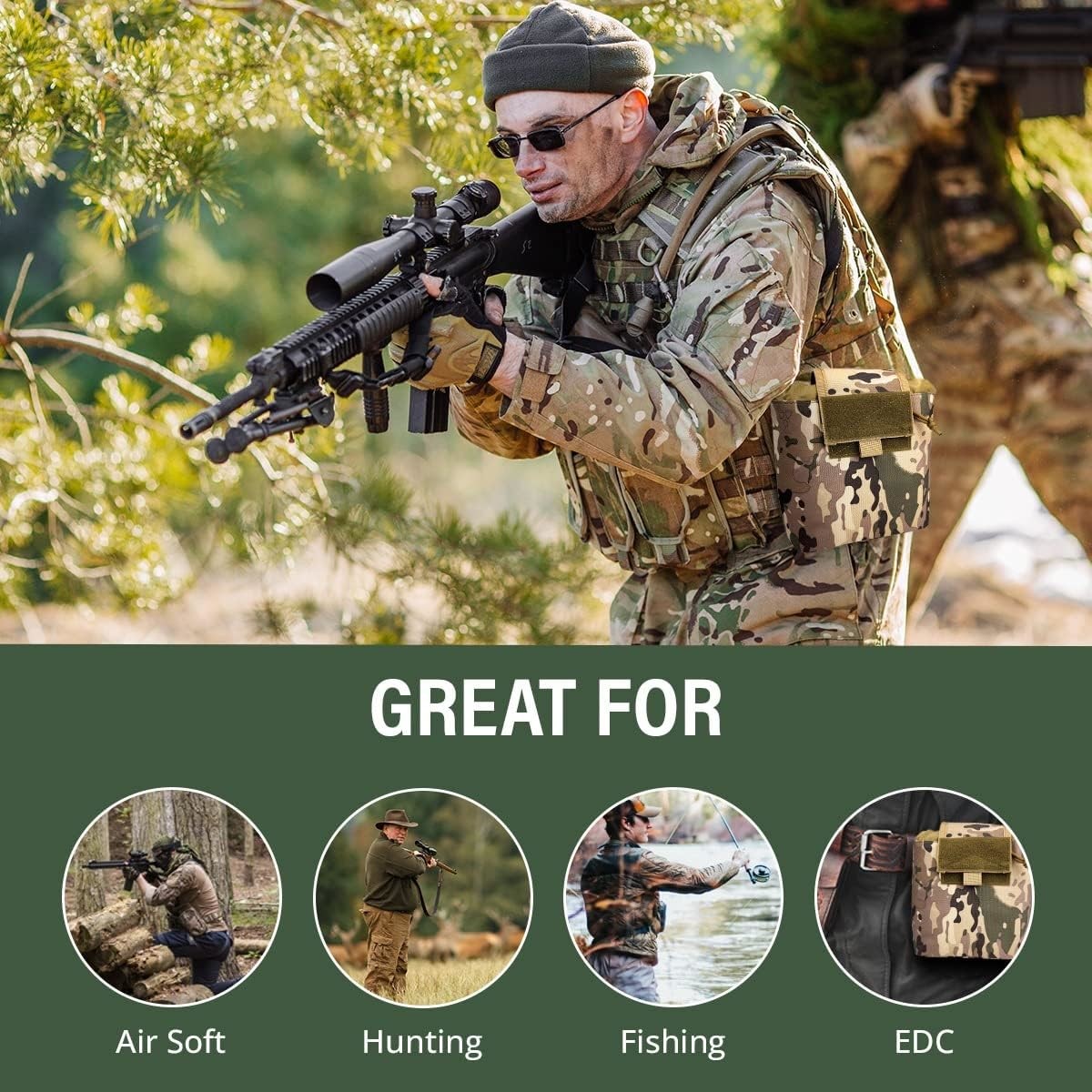 Molle Dump Pouch, Tactical Slingshot Ammo Pouch Foldable Mag Dump Pouch Magazine Utility Roll Up Wiast Bag Drawstring