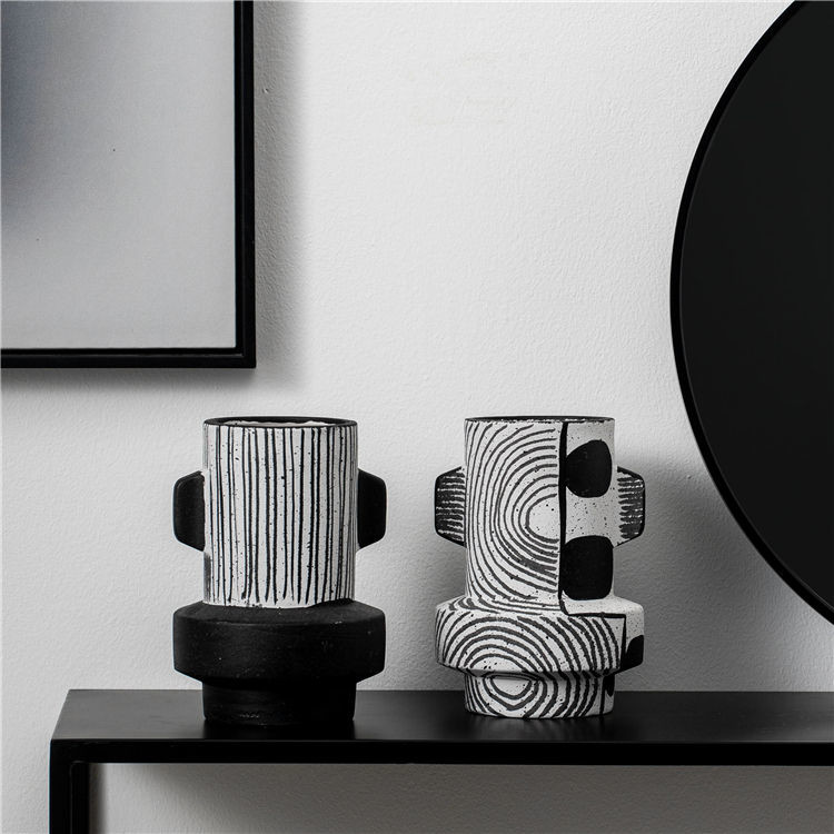 Home decor accessories mini small nordic ornament black ceramic vase modern home wedding decoration ceramic flower vases