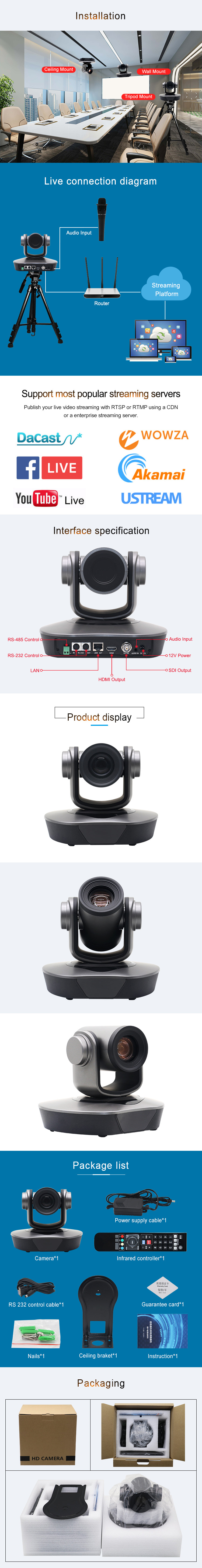 20x Digital Zoom 360 Degree Rotation HD Webcam 1080p Camera with Remote Control