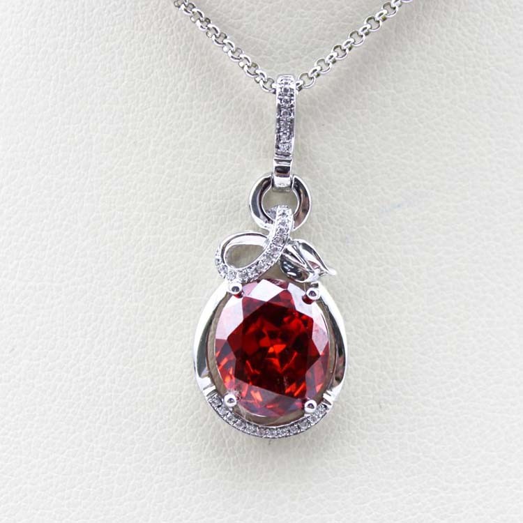 Sterling Silver Oval Pink Zircon Pendant and 925 Silver Chain Necklace (PSJ0268)