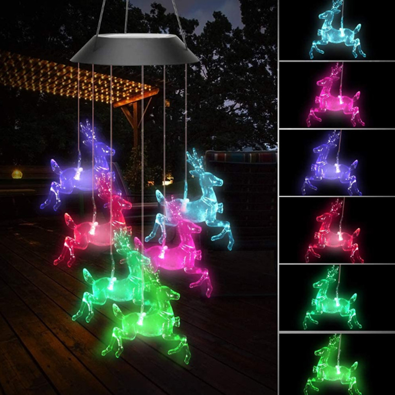Color Changing Solar Power Wind Chime Hummingbird Butterfly Waterproof Outdoor Christmas Decoration Light for Patio Yard Garden