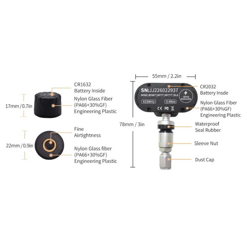 Motor Tricycle wireless BL8 External TPMS Sensor with Chargeable Receiver Keyboard and Mobile APP Compatible with Android & IOS
