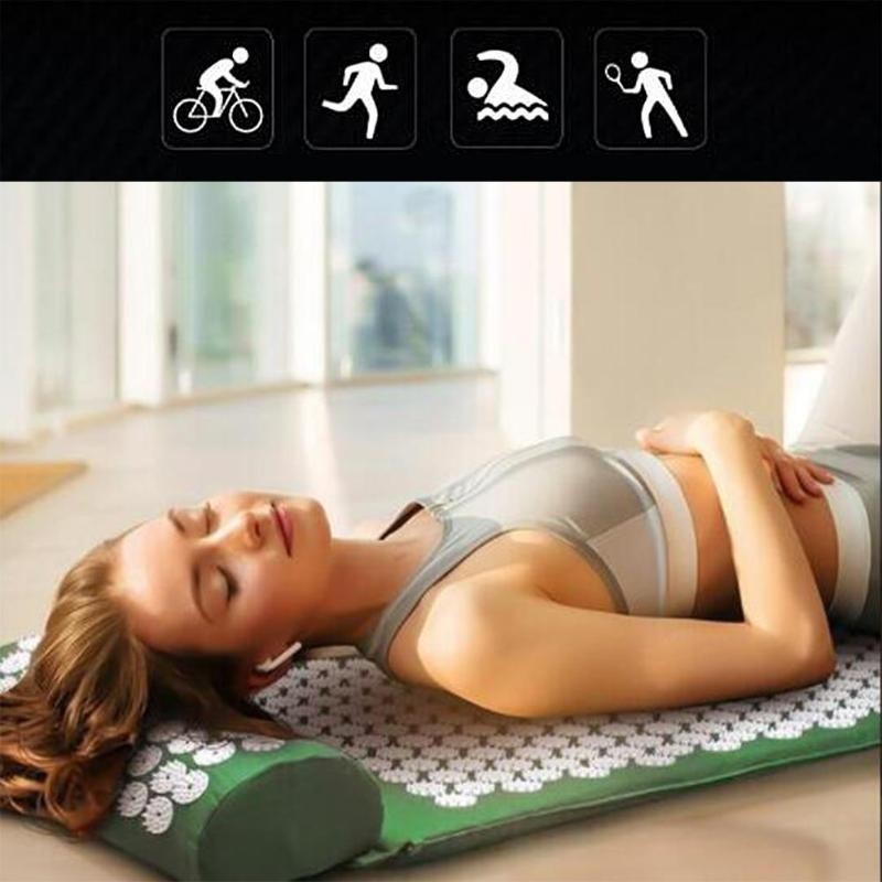 Acupressure Relieve Stress Back Spike Mat , Yoga Massage Mat With Pillow