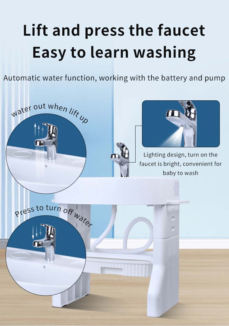 Ouninbear Sink Kids Wash Basin Plastic With Light And Water Tank In White