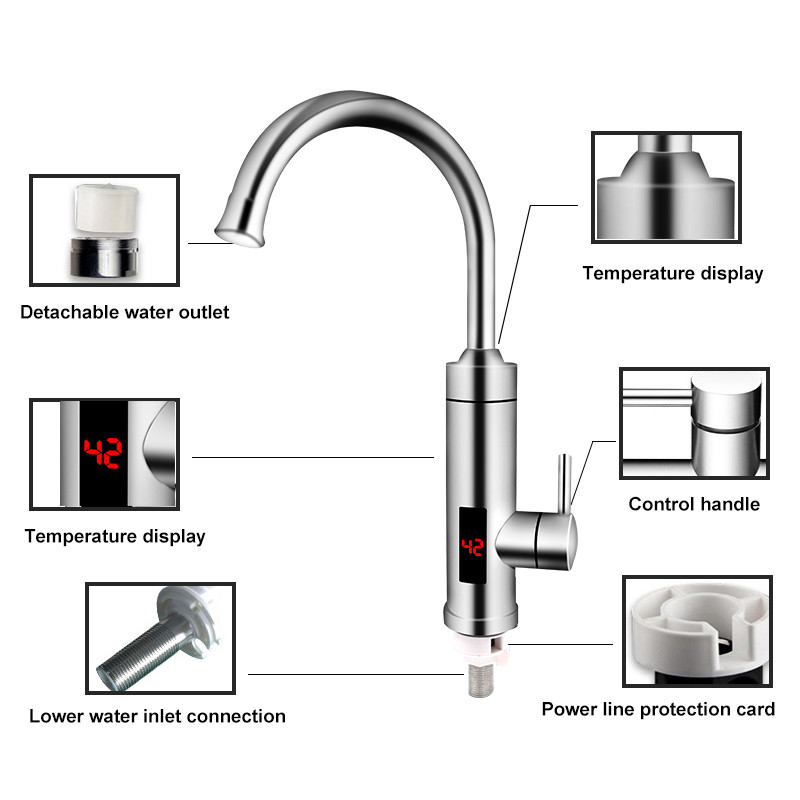 3000 Watt Digital Control Electric Faucet Anti Leakage 360 Degree Kitchen Tap EMC