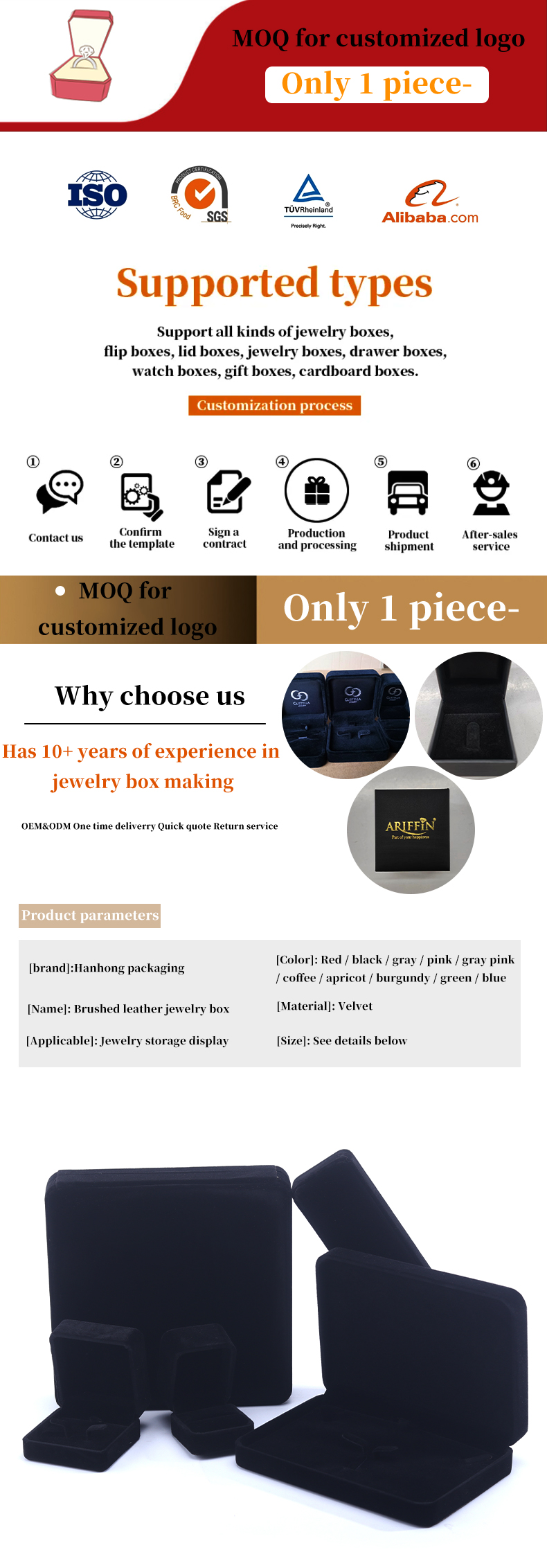Handmade Black Velvet Ring Jewelry Box for Necklace Stud Earrings Bracelet Custom