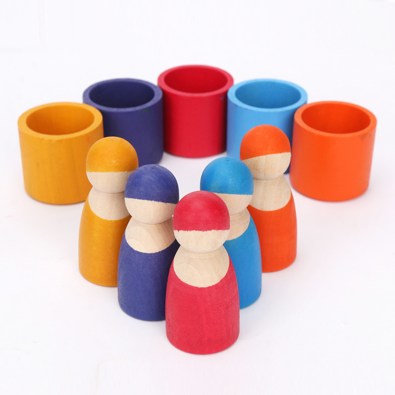 Brown 18cm Rainbow Wooden Building Blocks Toy Creative Educational