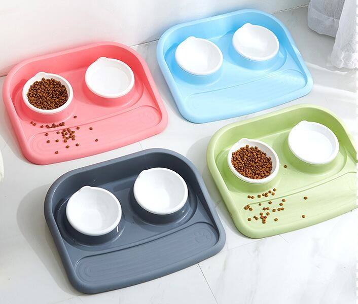 Lovely Personalized portable pet dog food water bowl ceramic plastic, Drink Dispenser Dog Cat Feeder Water Bowl, pet bow