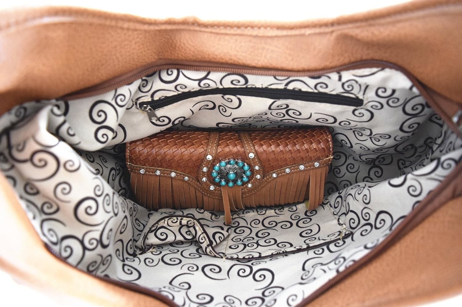 WESTERN STYLE FRINGE CONCHOS GEM RHINESTONE STUDDED BRAIDED LEATHER PURSE COUNTRY HANDBAG WOMEN SHOULDER BAG WALLET SET