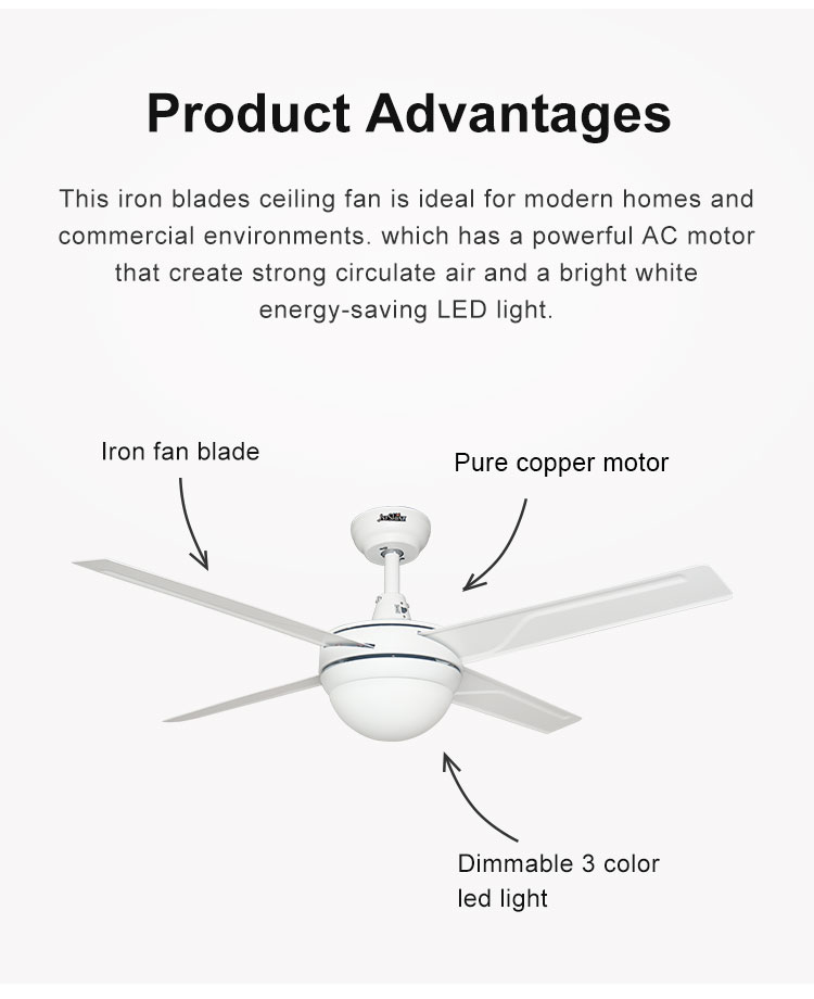 48 Inch Iron Blades Ceiling Fan with LED Lights Remote Control Improve Air Circulation