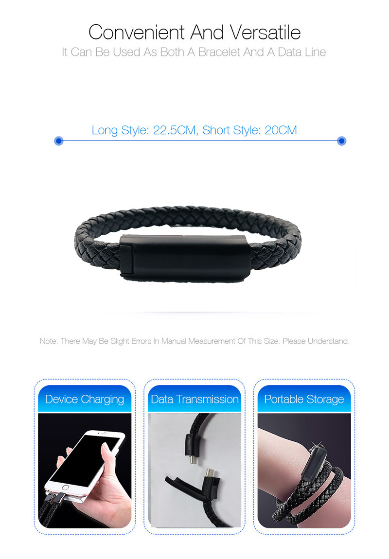 PD Fast Charging Bracelet 20cm 22.5cm USB Cable Type C To Type C
