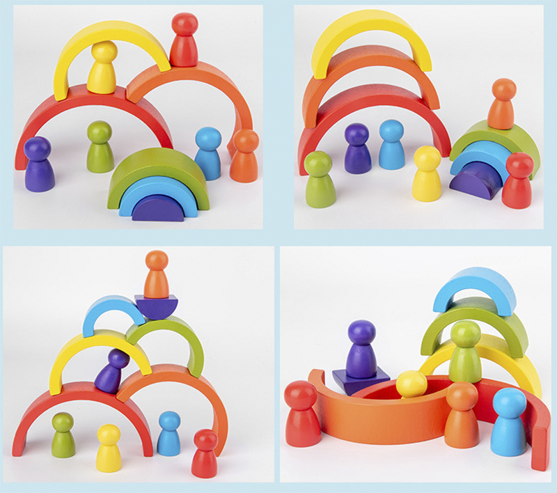 DIY Assembled 11.5cm Wooden Blocks Toys Montessori Block Set Stacked Balance