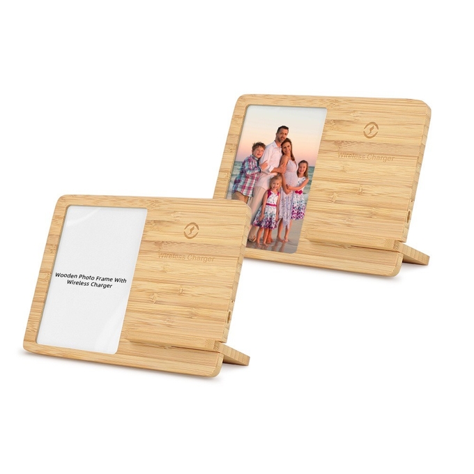 Custom Blank Sublimation Bamboo Desktop Photo Frame With Wireless Charger For Sublimation Photo Printing