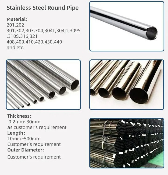 AISI 201 202 301 Thin Wall Seamless SS Pipe Welded BS3605 GOST 9941