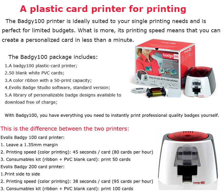 USB Interface Evolis Badgy100 Single Sided Ribbon Ink Plastic Smart Card Printer