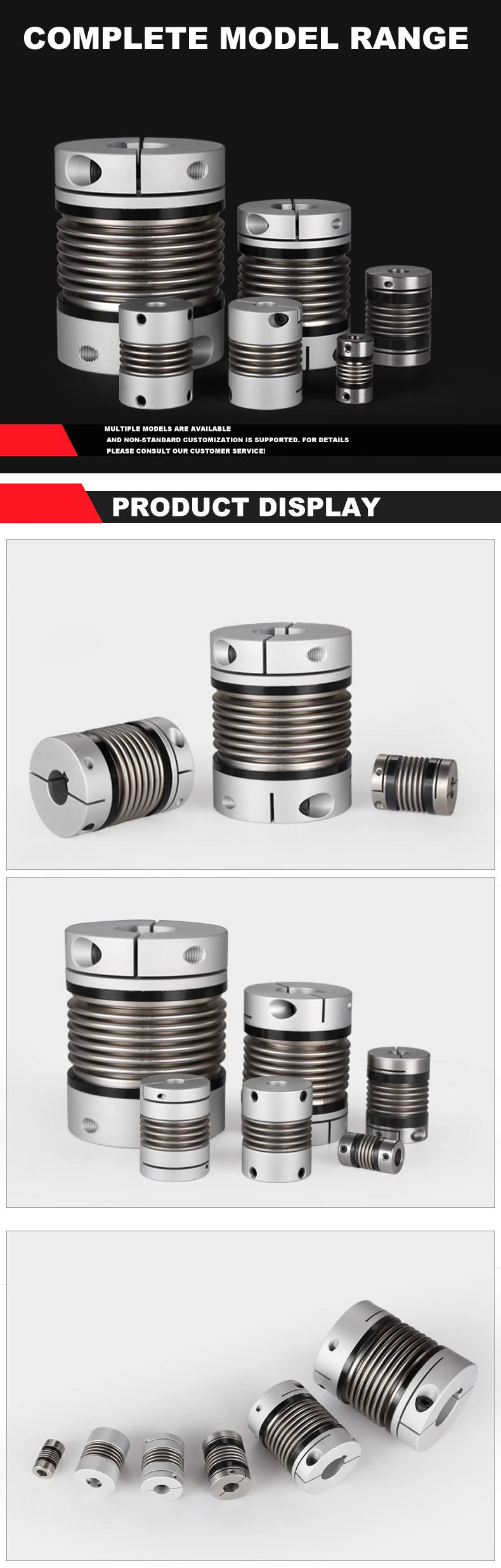 High Precision Shaft Coupler Silver Flex Shaft Bellows Coupling Customized