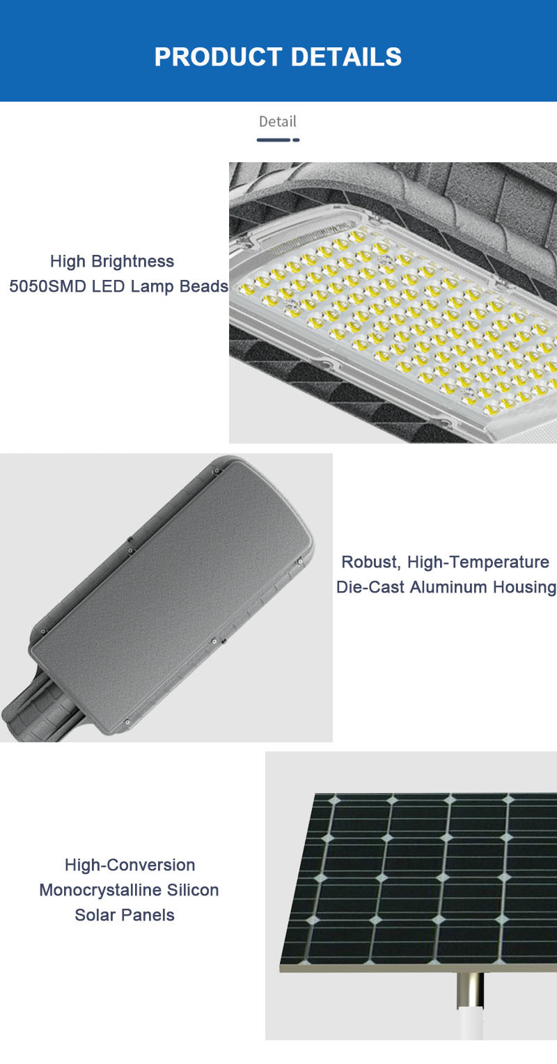 200pcs 5050SMD Chips Solar Street Lights with 12.8V/60AH LiFePo4 Lithium Battery
