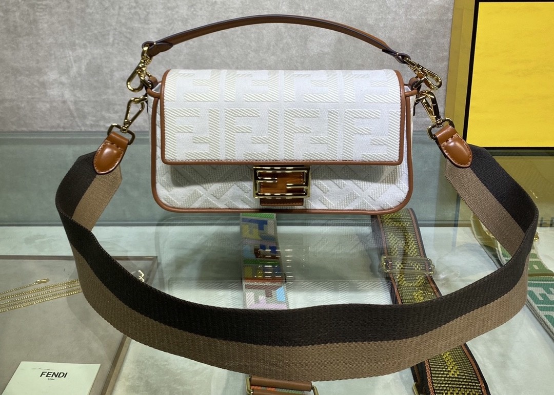 Women F Letters Pattern Denim Baguette Bag Embroidery Series