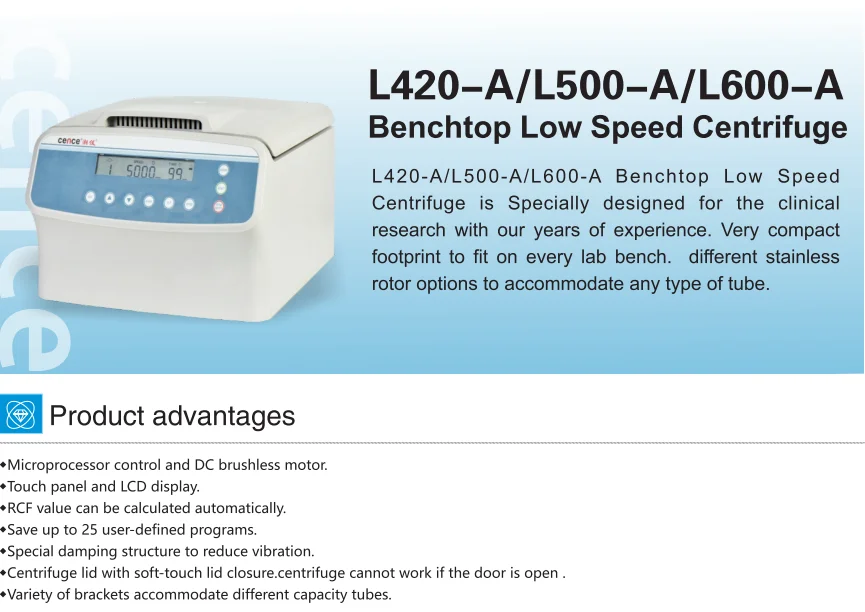 Cence Blood Centrifuge with both Angle Rotor and Horizontal Rotor Compatible Low Speed Centrifuge L600-A