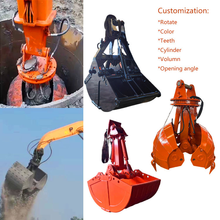 Hydraulic Excavator Clamshell Bucket , Double Cylinders Clamshell Bucket For Excavator