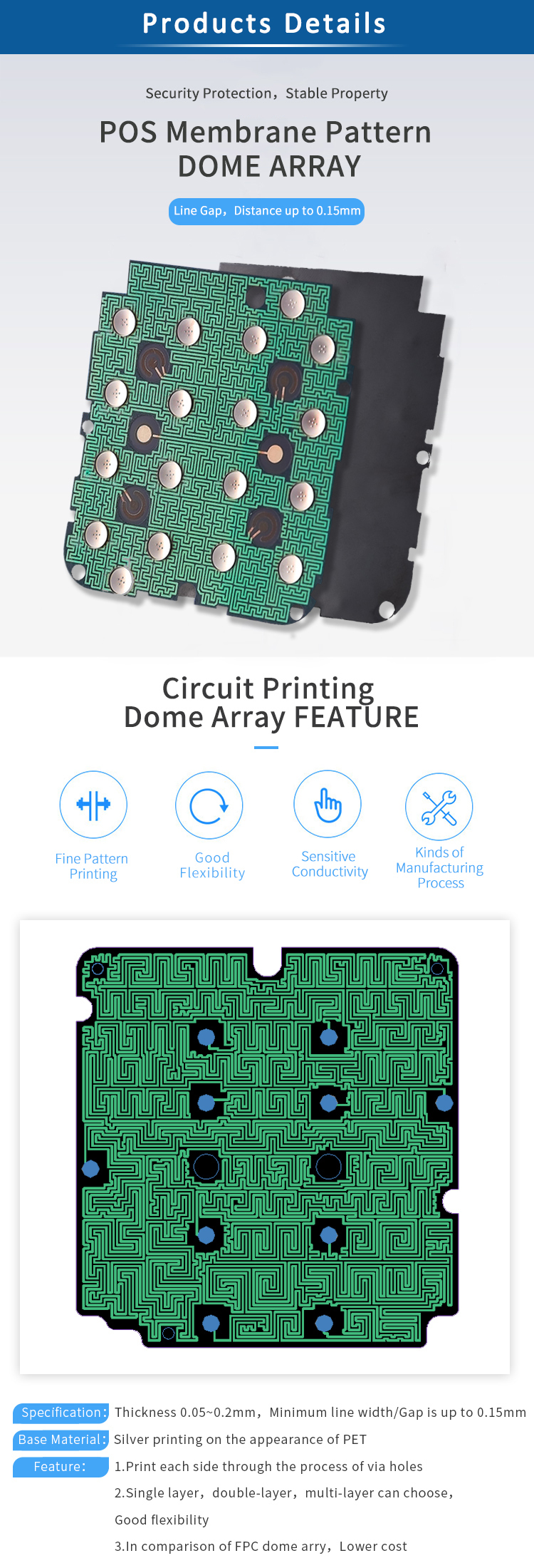 Dustproof Metal Dome Arrays Customized PET Silver Pattern Printing For Bank Devices