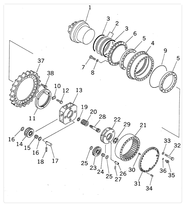 208-27-00151 208-27-00152 208-27-00153 Final Drive Assy Travel Gearbox For Komatsu Pc400-6 Travel Reduction Gear Excavator Parts Aftermarket Original