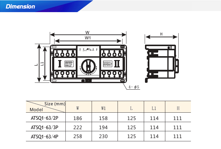 4 Poles 63A smart Dual Power Automatic changeover switch for basic switching Function