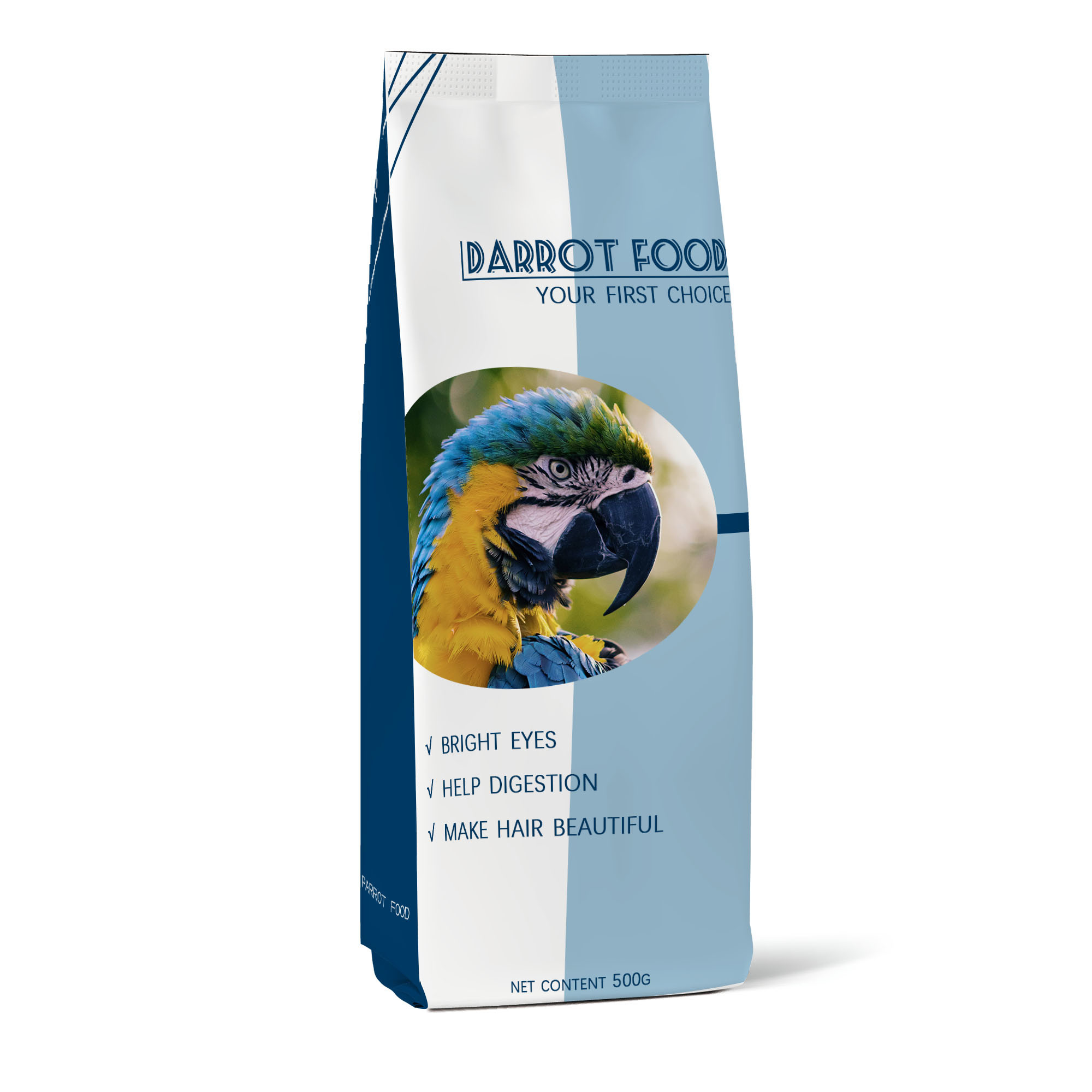 Parrot Zipper Stand Up PET Food Pouch 80 Mircons