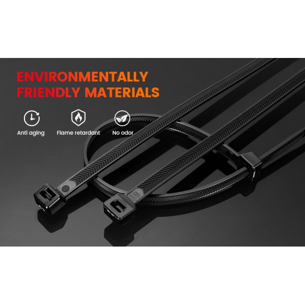 300*7.6mm Zip Ties Heavy Duty 12 Inch V-Shaped Toothed Double Sided With 200 LBS Tensile Strength Self Locking Nylon Cable Ties