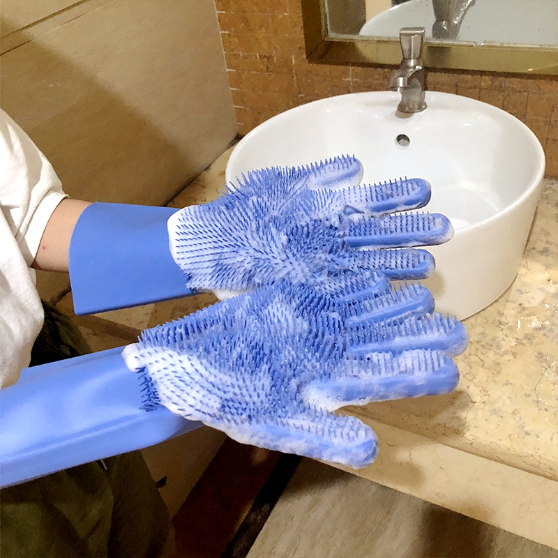 Non-slip Design New Fancy Multifunctional Scrubber Cleaning Glove 100% Food Grade Silicone Rubber Sponge Brush with five fingers