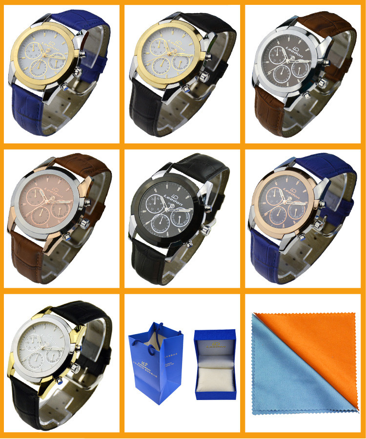 Stainless Steel Men'S Quartz Wrist Watch Waterproof With Genuine Leather Strap