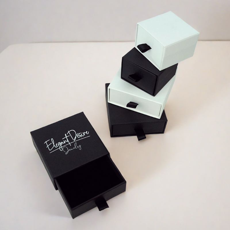 Custom Logo Hot Silver Foil Stamping Drawer Box Jewelry Packaging Gift Box With Ribbon