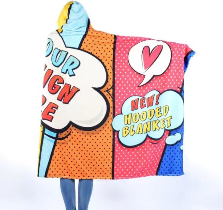 Custom Pattern Polyester Hooded Blanket Cozy Warm Big Blanket Hoodie