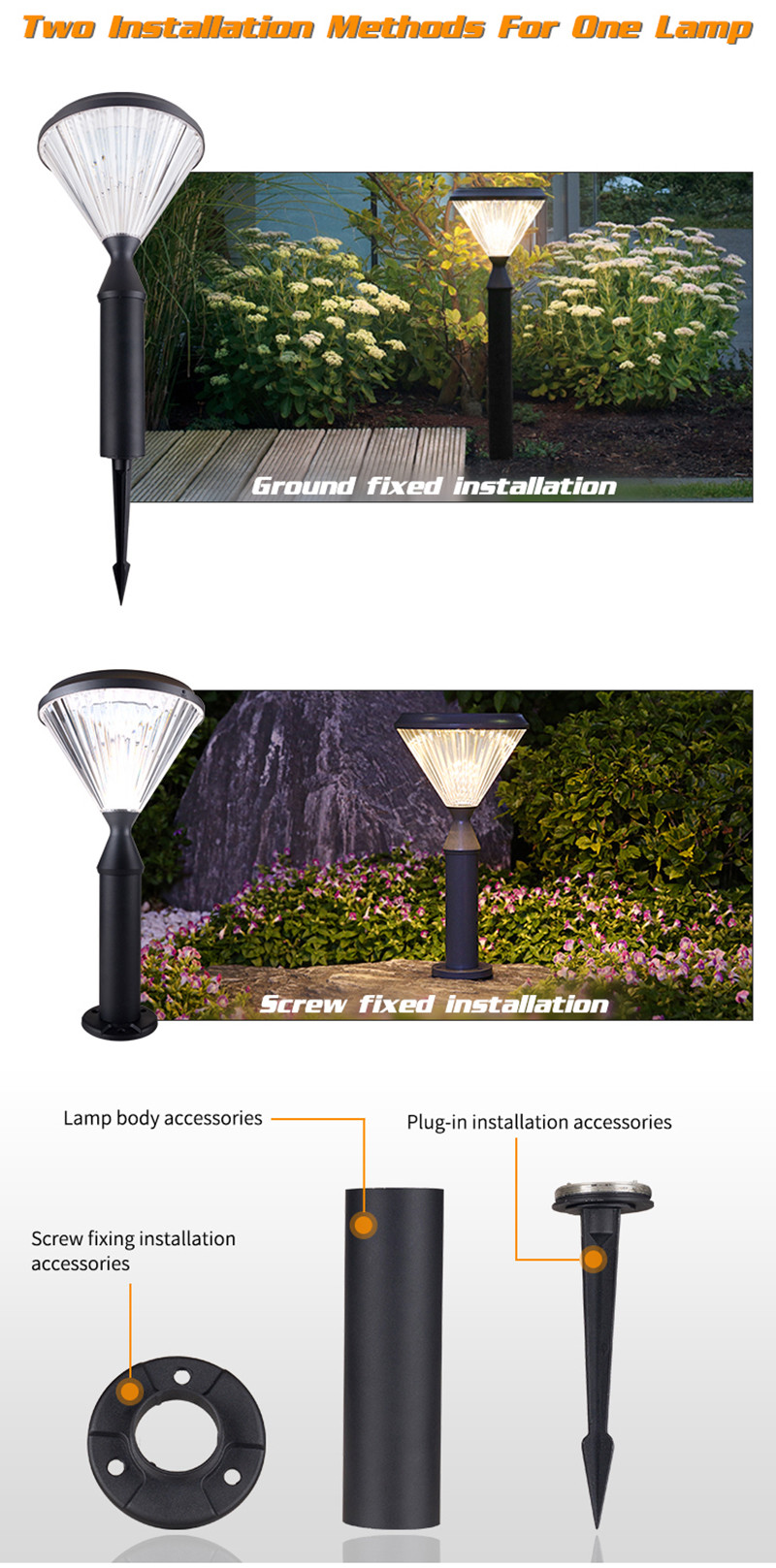 Aluminum Waterproof 3.2V Solar Wall Garden Light 50000H Post Pillar Pathway Decoration