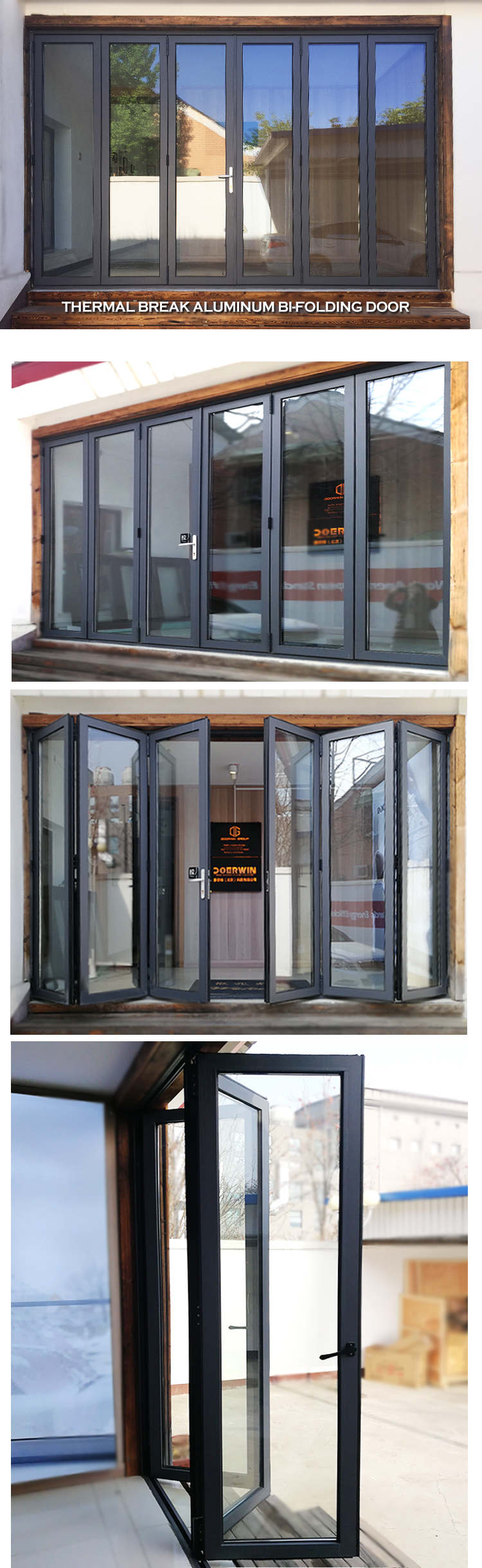 Double Glazed Tempered Glass Exterior Folding Patio Doors External Aluminium Frame