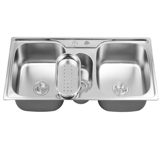 Welding 3 Basin Stainless Steel Triple Bowl Kitchen Sink 1000*480*200mm