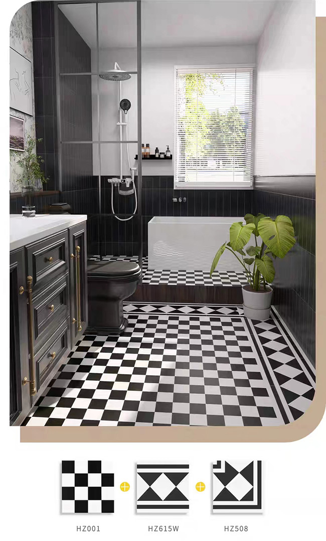 Nordic INS Style Black White Glazed Porcelain Tiles 300*300mm For Floor And Interior Wall