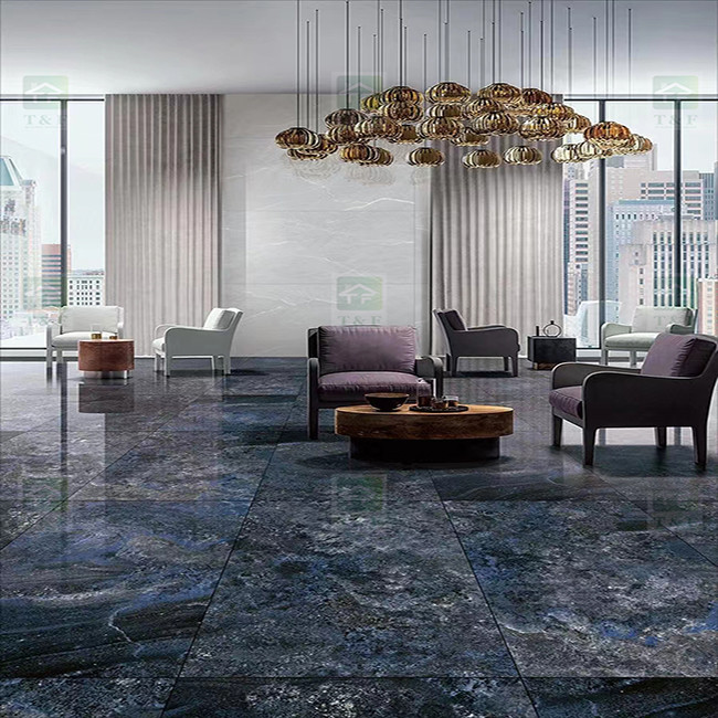600x1200mm Porcelain Marble Slab Tile Hotel Blue Polished Ceramic Tile